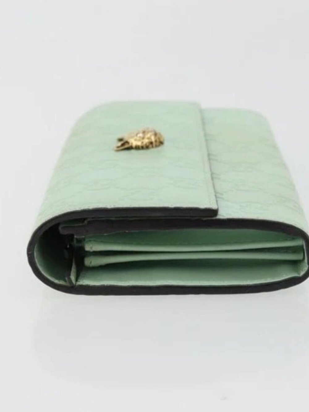 GUCCI GG Canvas Guccissima Long Wallet Leather Green Gold 548055 Auth bs35079A - Picture 4 of 16